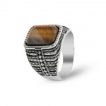 925 Sterling Silver Ring for Men - Brown Tiger's Eye Stone, Distinctive Design, Wonderful Engravings