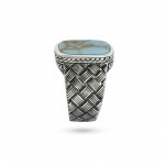 925 Sterling Silver Ring with Mesh Design for Men Studded with Blue Turquoise Stone