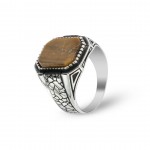 Tiger Eye Ring - 925 Silver Men's Ring with Modern Carved Design