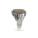 Tiger Eye Ring - 925 Silver Men's Ring with Modern Carved Design