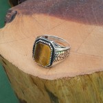 Tiger Eye Ring - 925 Silver Men's Ring with Modern Carved Design