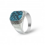 925 Sterling Silver Ring with Turquoise Stone - Handmade Men's Ring from Turkey