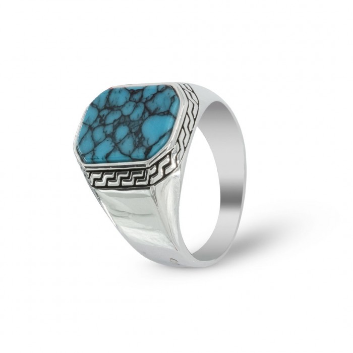 925 Sterling Silver Ring with Turquoise Stone - Handmade Men's Ring from Turkey