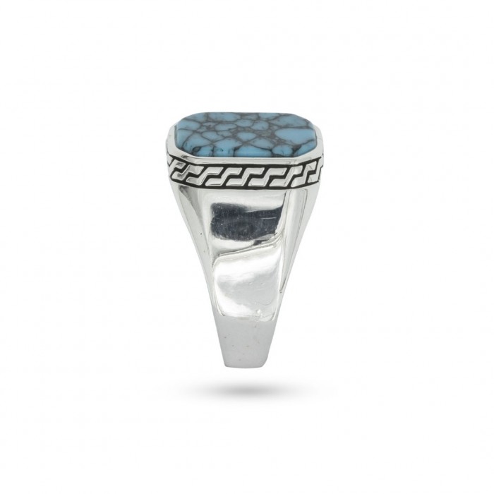 925 Sterling Silver Ring with Turquoise Stone - Handmade Men's Ring from Turkey