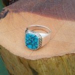 925 Sterling Silver Ring with Turquoise Stone - Handmade Men's Ring from Turkey