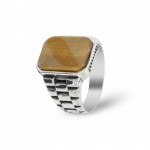 Luxurious 925 Sterling Silver Men's Ring with Yellow Tiger's Eye Stone