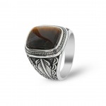 925 Sterling Silver Men's Ring with Tiger's Eye Stone - Elegant Square Design