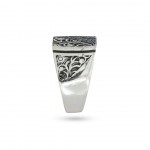 Elegant 925 Sterling Silver Men's Ring with Black Zircon Stones and Floral Ddecoration