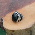 925 Sterling Silver Men's Ring with Natural Black Agate Stone - Handmade Turkish Design