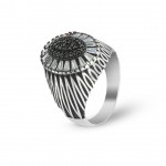 925 Silver Men's Ring with Black and White Zircon Stones - Geometric Elegance