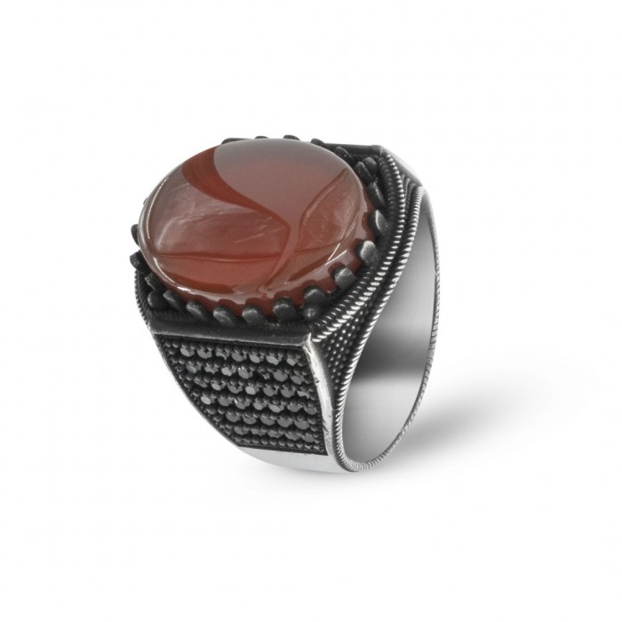Agate Stone Zircon Embroidered 925 Sterling Silver Men's Ring