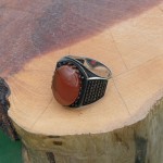 Agate Stone Zircon Embroidered 925 Sterling Silver Men's Ring