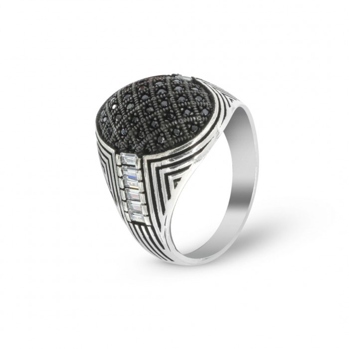 925 Silver Sterling Ring For Men. Adorned with zircon stones in a sparkling mesh design