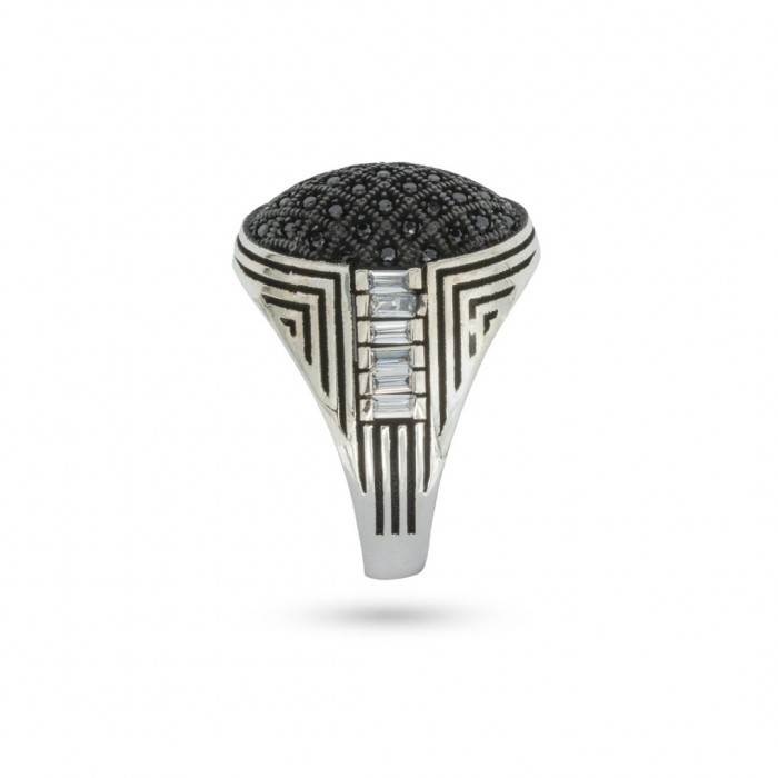 925 Silver Sterling Ring For Men. Adorned with zircon stones in a sparkling mesh design