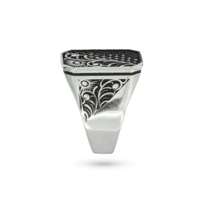 Black Elegance, 925 Silver Sterling Ring with Zircon Stones and Exquisite Decoration