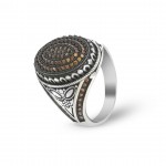 Elegant 925 Silver Ring with Orange Zircon Stones - Handmade Men's Jewelry from Turkey