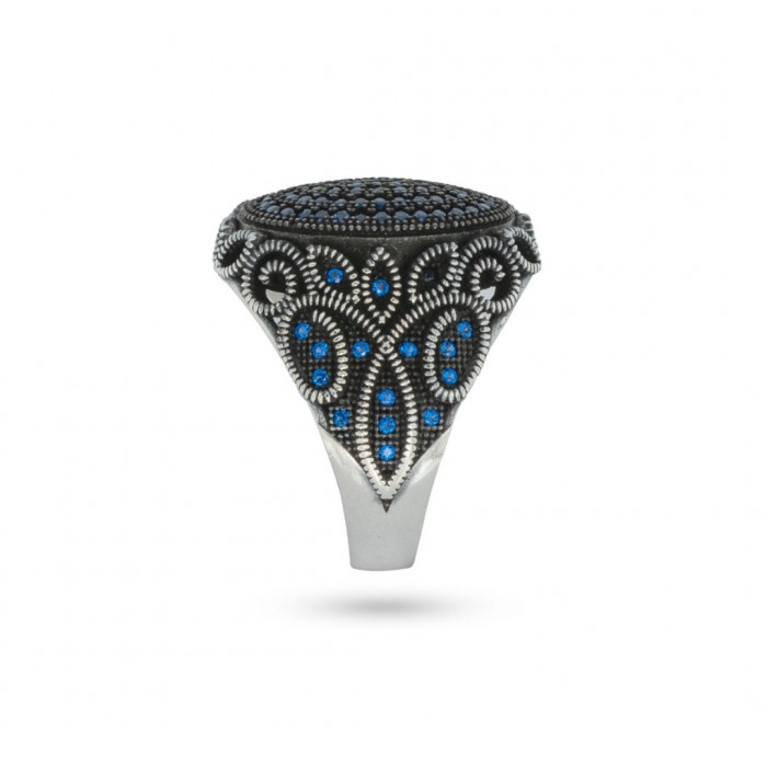 Handcrafted Men's Ring: Sterling Silver with Blue Zircon Stones