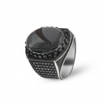 Handcrafted Sterling Silver Men's Ring with Natural Black Agate Stone - Ideal Gift for Men