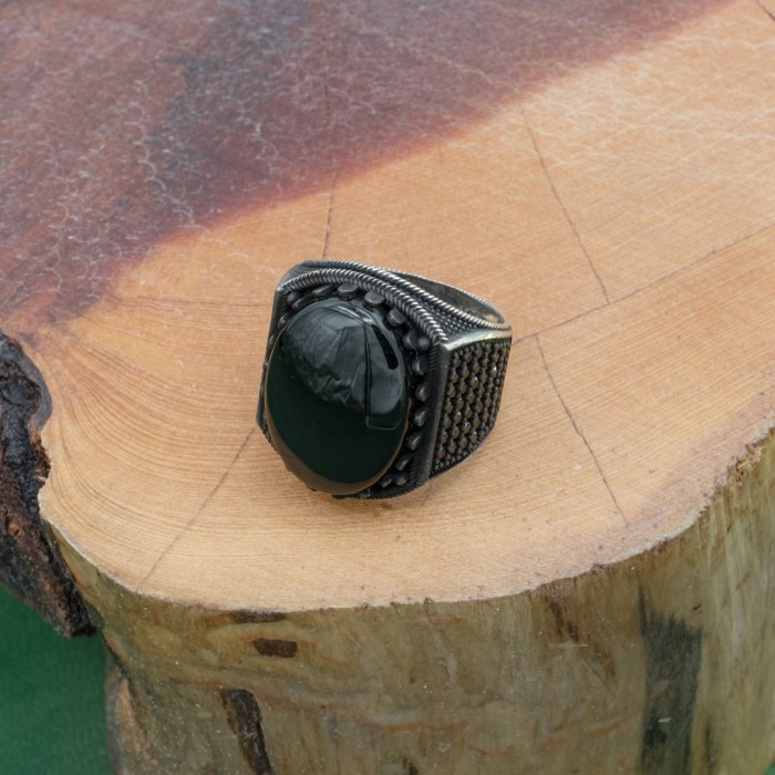 Handcrafted Sterling Silver Men's Ring with Natural Black Agate Stone - Ideal Gift for Men