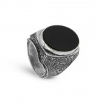 Natural Agate Ring for Men - Handmade Black Agate Silver Ring 925