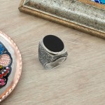 Natural Agate Ring for Men - Handmade Black Agate Silver Ring 925