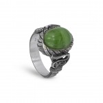 Turkish Men's Ring with Green Emerald Stone Handmade in 925 Sterling Silver