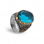 Natural Agate Ring for Men in Sterling Silver with Unique Blue Agate Stone