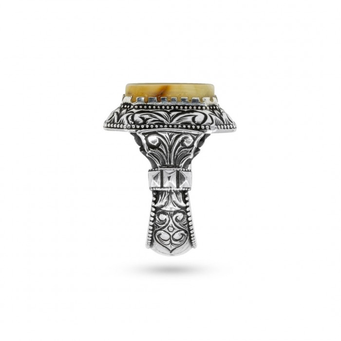 Men's Ring with Natural Agate Stone in 925 Sterling Silver with Ottoman Castle Look