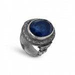 Men's Sterling Silver Ring with Oval Blue Agate Stone